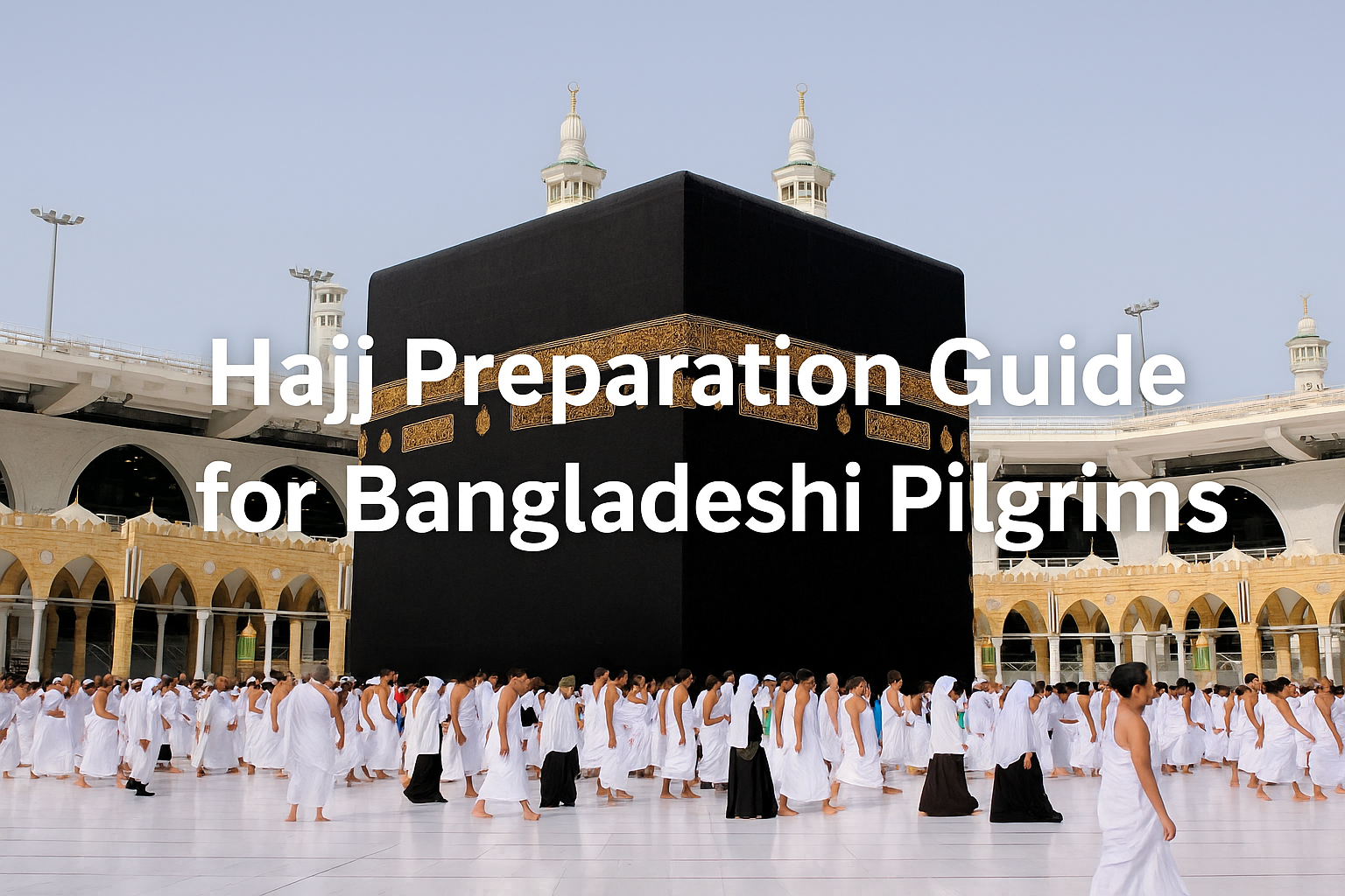 Bangladeshi pilgrims preparing for Hajj with luggage and documents
